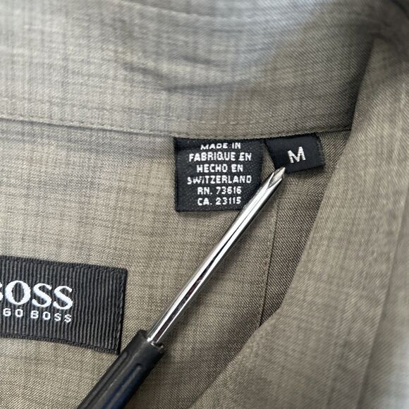 Hugo Boss Button Up Shirt Mens Medium Regular Fit Green Gray Long Sleeve Casual - Picture 2 of 9